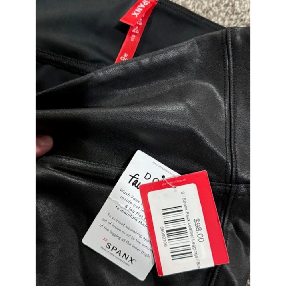 SPANX Black High-Waisted Faux Leather Leggings - Picture 4 of 5